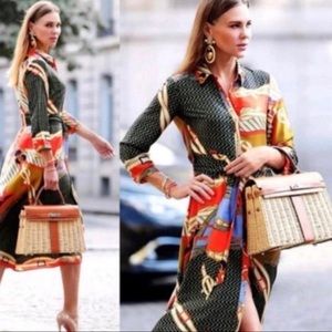 SILKY AND ELEGANT. HERMES SCARF PATTERN MAXI DRESS